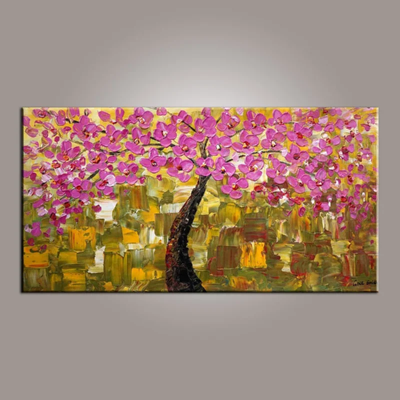 Bamboo grid wall panel-Canvas Art, Painting on Sale, Flower Tree Painting, Tree of Life Art Painting, Art on Canvas