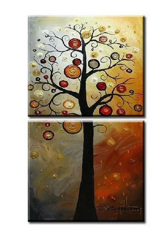 Mid-century cedar coffee table-Colorful Tree, Heavy Texture Art, Abstract Art Painting, Wall Art, Wall Hanging, Hand Painted Art, Tree of Life Painting