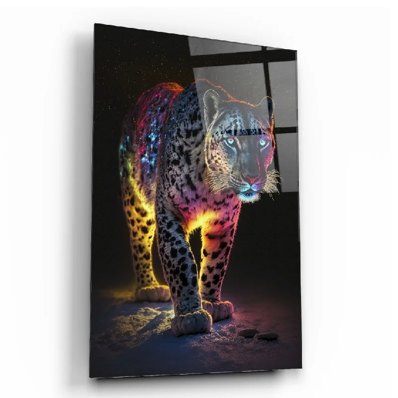 Slate base floor lamp-Cosmic Panther: The Night Stalker glass wall art