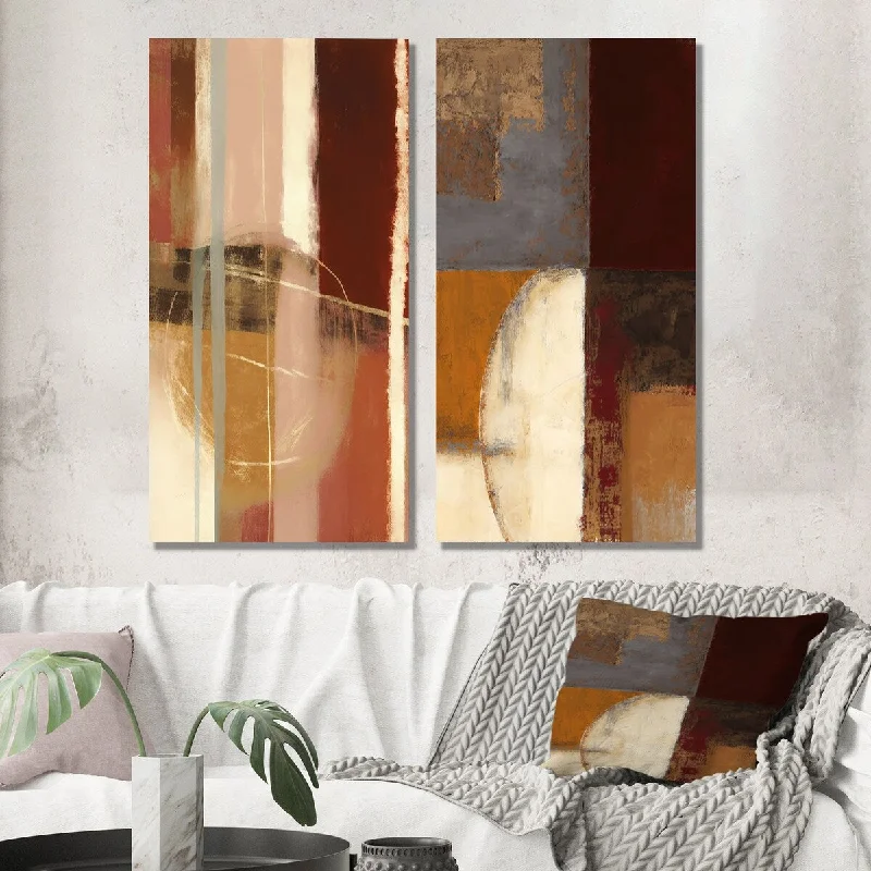 Woven vine storage bin-Designart "Chocolate Brown Elementary I" Abstract Wall Art Set of 2 - Modern Wall Art For Living Room Decor