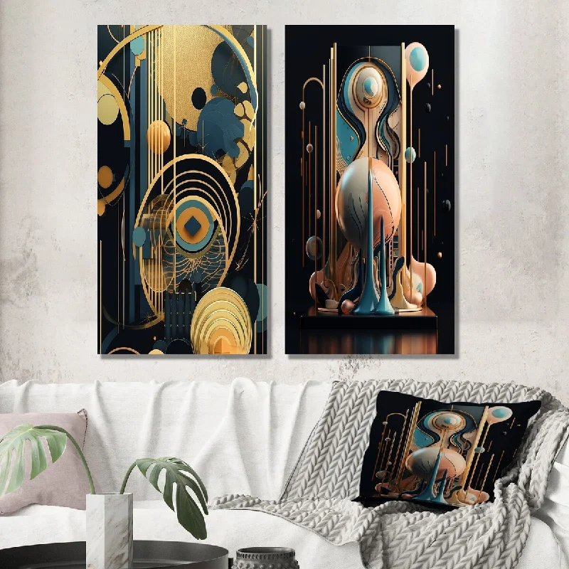 Rustic silk curtain panel-Designart "Future Minimalism Bodhi Enlightenment III" Modern Wall Art Set of 2 - Modern For Living Room Decor