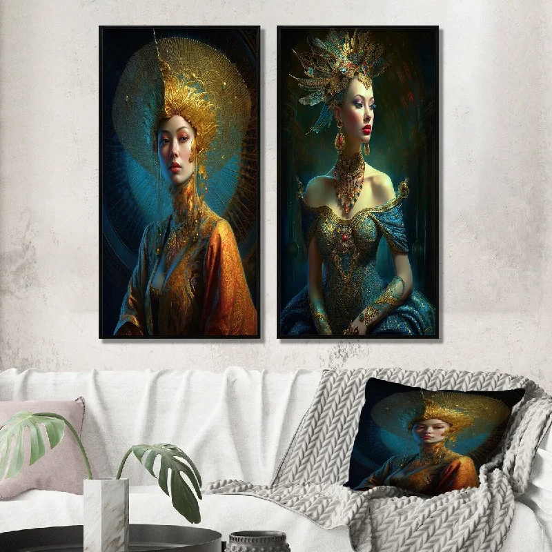 Farmhouse birch picture frame-Designart "High Fashion Light Goddess Eiko Ishioka II" Asian Woman Framed Wall Art For Bedroom - Glam Wall Art Set Of 2