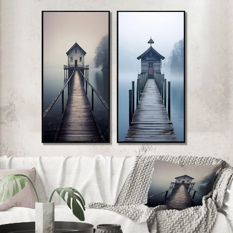 Farmhouse birch picture frame-Designart "Small Pier To A Mysterious Lakehouse III" Lakehouse Wall Art Décor - Lake House Wall Art Set Of 2