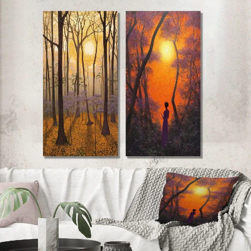 Slate-top accent light-Designart "Sunshine Through The Branches Of Winters Tree" Forest Wall Art Set of 2 - Traditional For Office Decor