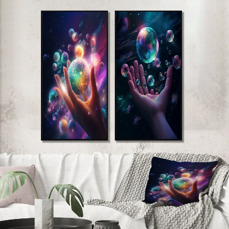 Crystal wave chandelier-Designart "The Universe In The Palm Of Your Hands III" Space Framed Wall Décor Canvas Set Of 2 For Living Room Decor