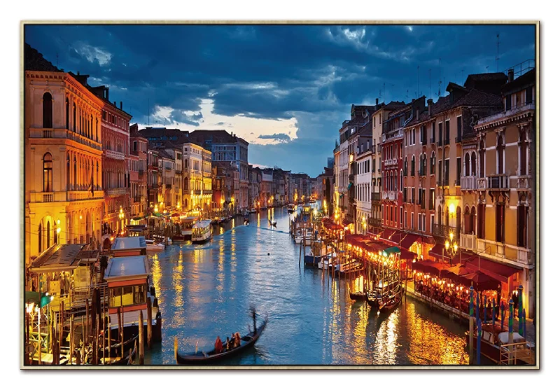 Plush microfiber accent rug-Downtown Venice at Dusk Acrylic Print Framed Wall Art