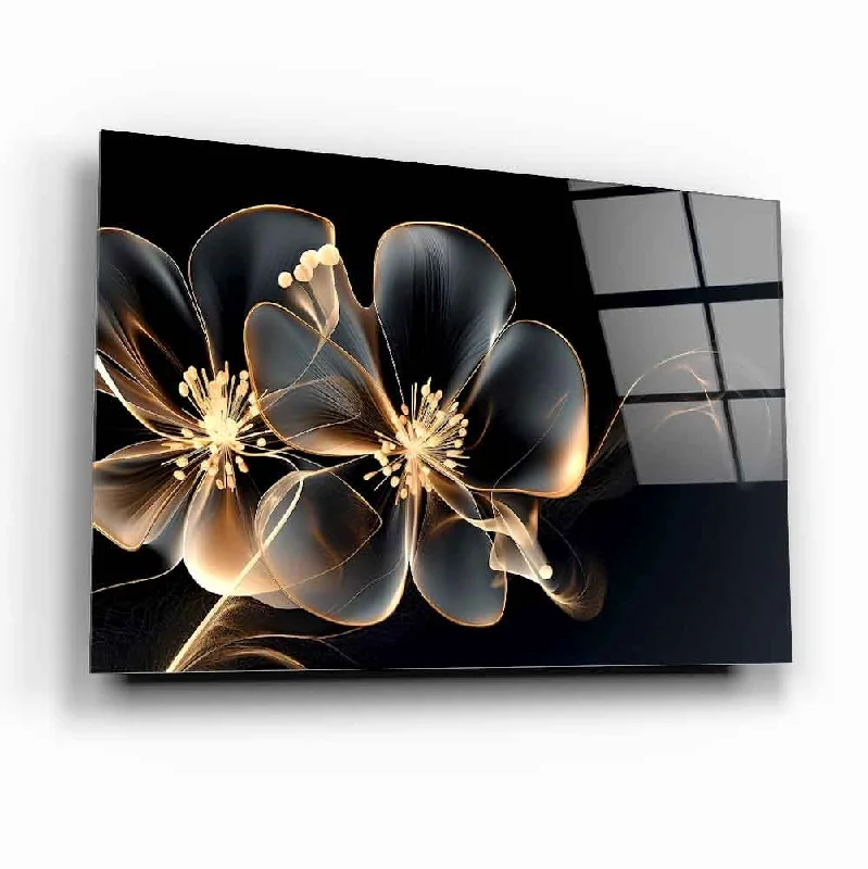 Bronze-plated serving tray-Ethereal Blossom Glass Wall Art