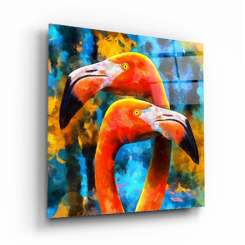 Ceramic bamboo planter-Flamingos Glass Wall Art