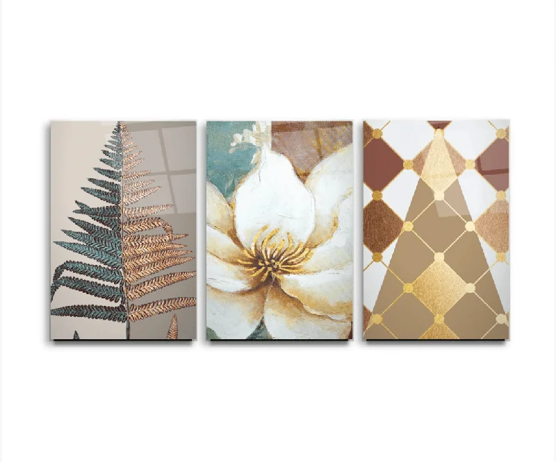 Modern dotted canvas art-Flower Decor Glass Wall Art & Set of 3