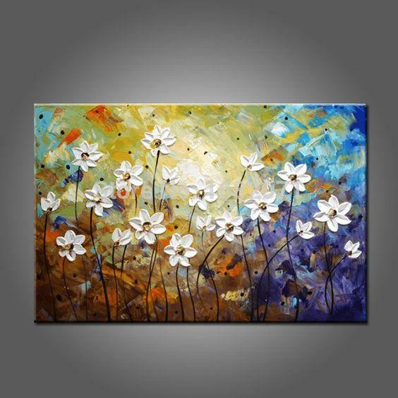 Woven hemp storage bin-Daisy Flower Painting, Acrylic Flower Paintings, Bedroom Wall Art Painting, Flower Painting Abstract, Wall Art Paintings