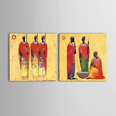 Scandinavian cedar wall mirror-Hand Painted Art, 2 Piece Canvas Painting, African Figure Art, African Woman Painting, Wall Hanging