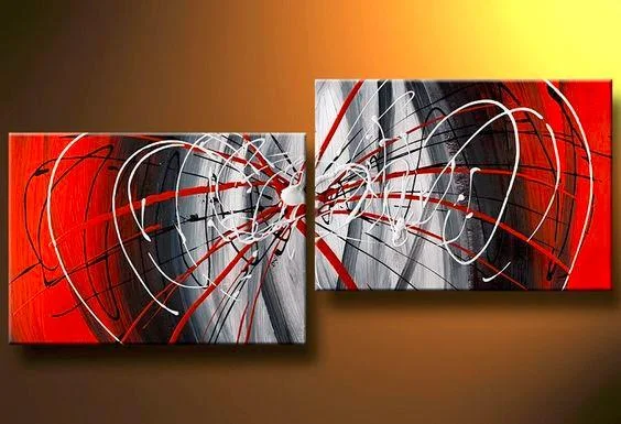 Bamboo grid wall shade-Large Art, Black and Red Canvas Painting, Abstract Art, Wall Art, Wall Hanging, Bedroom Wall Art