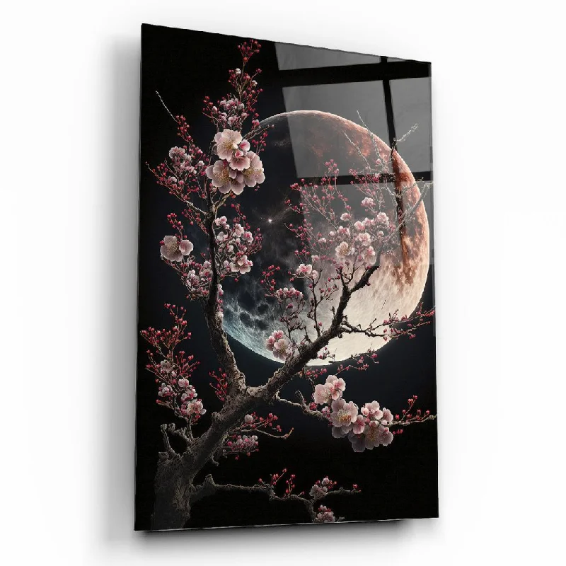 Velvet curved throw cushion-Moonlit Blossoms: Serenity in Bloom Glass Wall Art