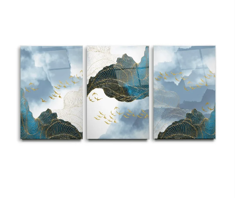 Slate-top accent light-Mountain View Glass Wall Art & Set of 3