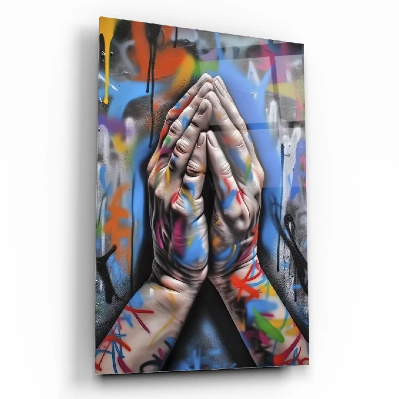 Modern dotted canvas print-Prayer in Colors: Urban Serenity Glass Wall Art