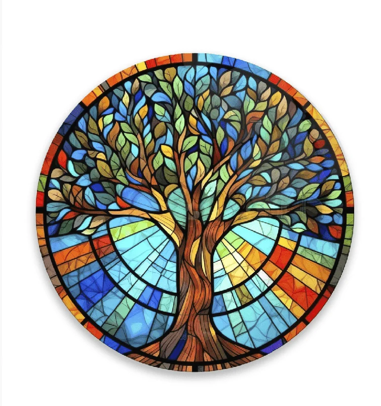 Woven vine storage bin-Tree of Life Rounded Glass Wall Art