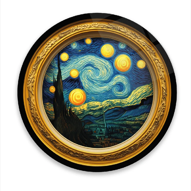 Crystal star chandelier-Van Gogh Starry Night Rounded Glass Wall Art