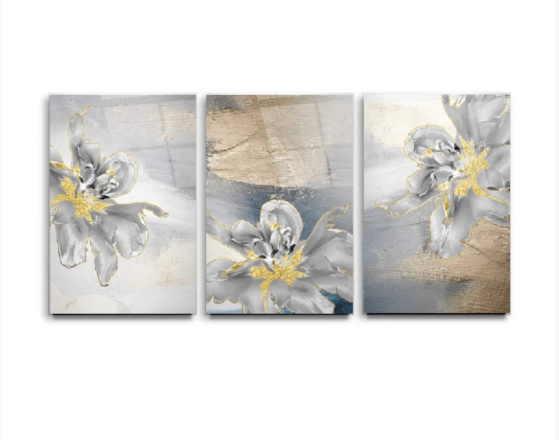 Striped velvet throw cushion-White Flower Glass Wall Art & Set of 3