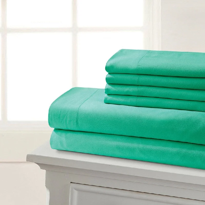 Crisp jersey bedspread-2100 Count 6 Piece Deep Pocket Comfort Soft Bed Sheet Cal King Teal