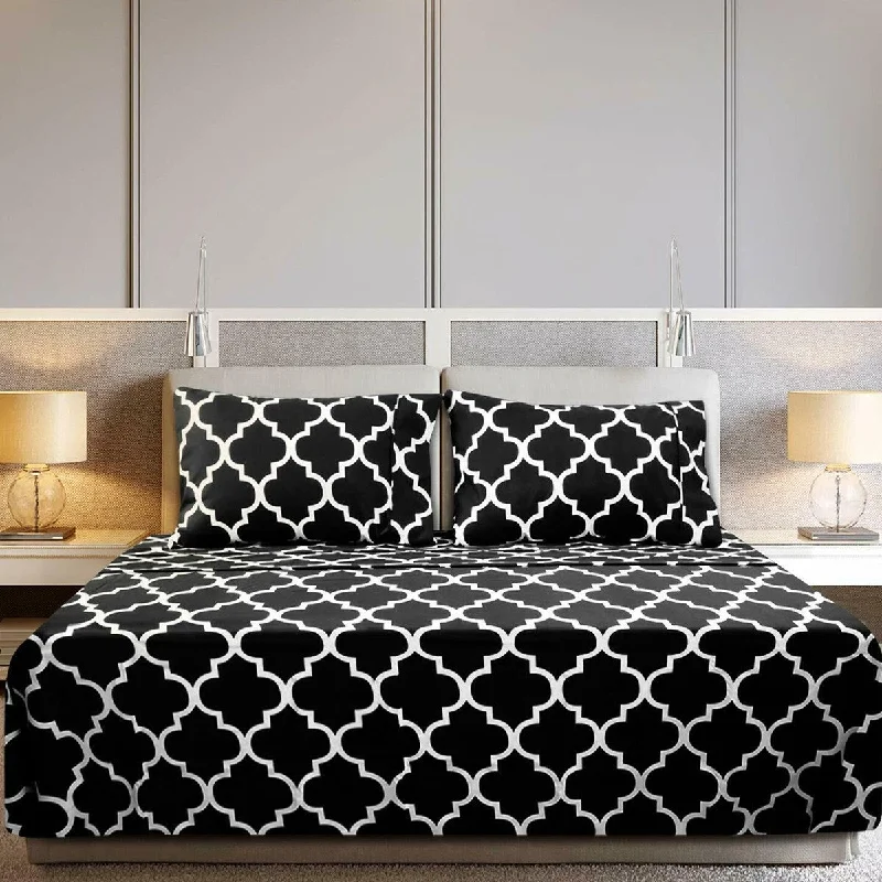 Non-slip bed protector-4 Piece Geometric Shape Sheet Set King Black