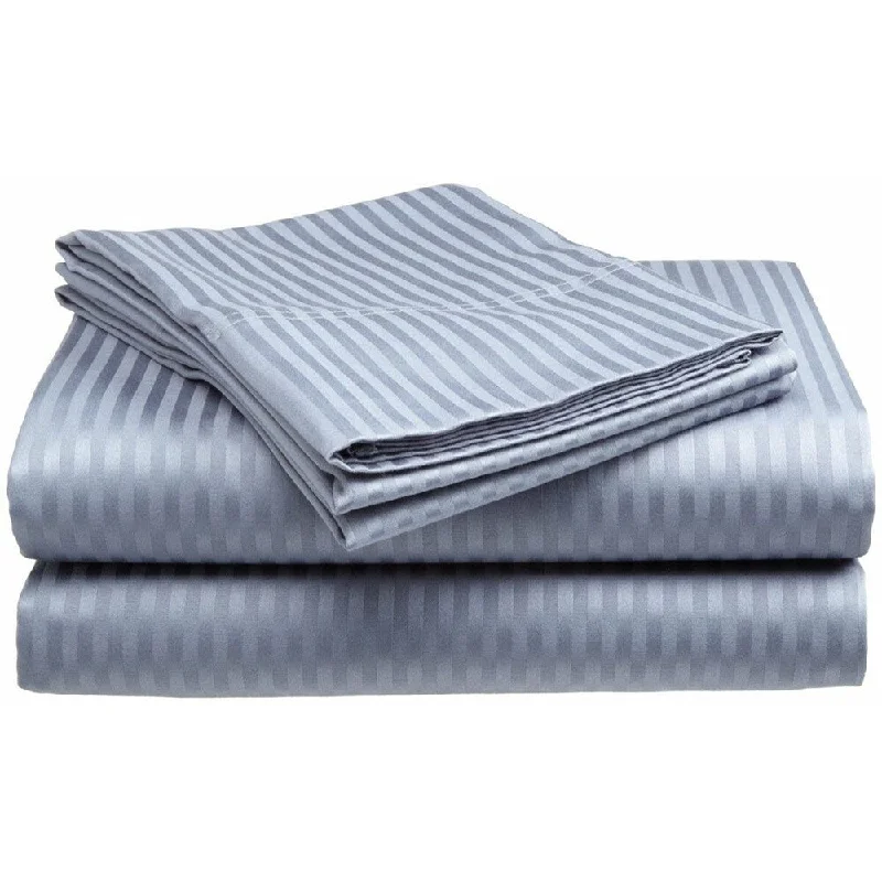 All-season linen bedspread-400 Thread Count Deluxe Cotton Dobby Stripe Full Bed Sheet Light Blue