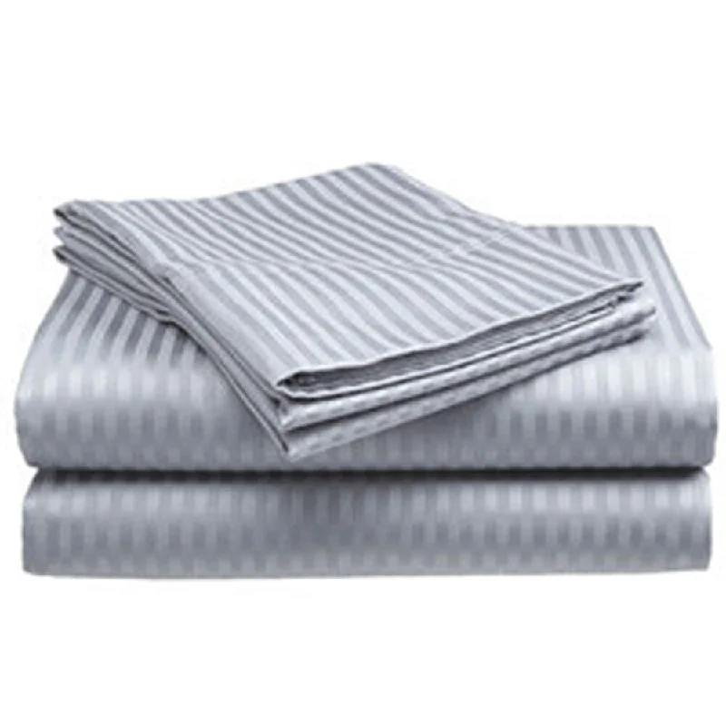 Textured cotton bedspread-400 Thread Count Deluxe Cotton Dobby Stripe Full Bed Sheet Silver