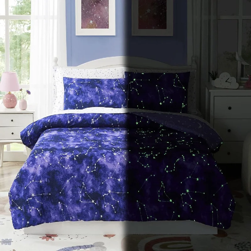 Ergonomic memory pillow-5 Pieces Kids Twin Bedding Sets, Glow in The Dark Space Twin Bed in a Bag for Kids, Teens