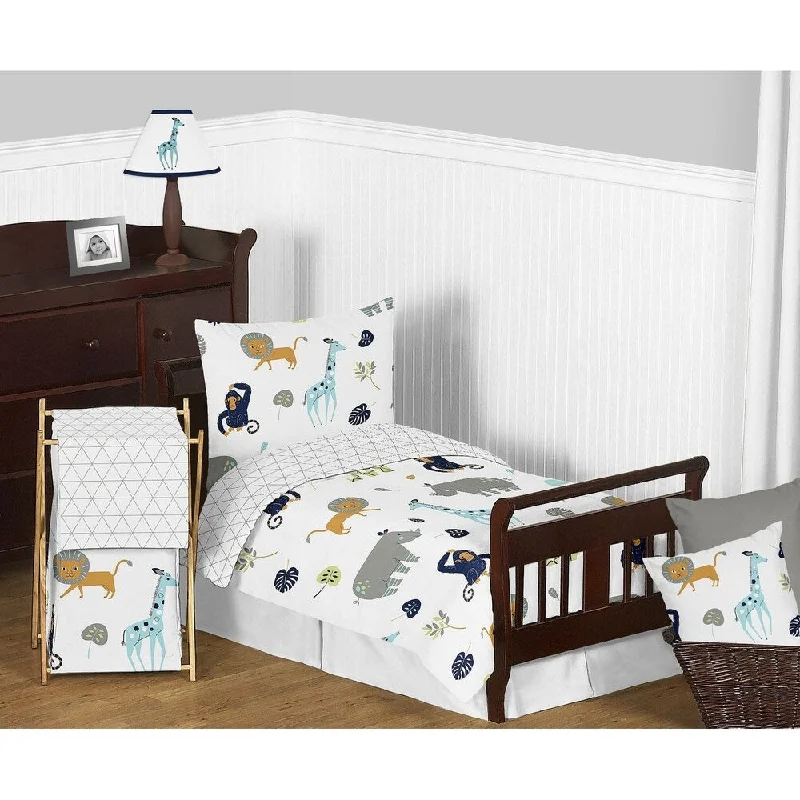 Floral silk bed throw-5pc Toddler Bedding Set for the Mod Jungle Collection by Sweet Jojo Designs