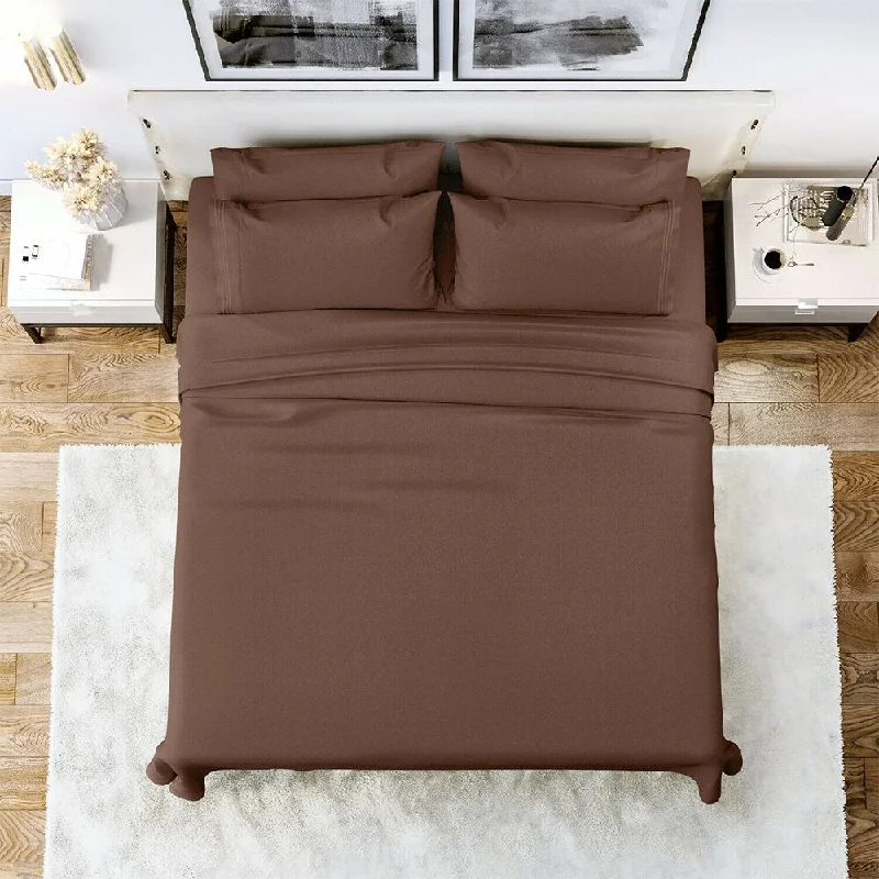 Thick cotton bed throw-6 Piece Sheet Set 1800 Series Egyptian Deep Pocket Twin XL Brown