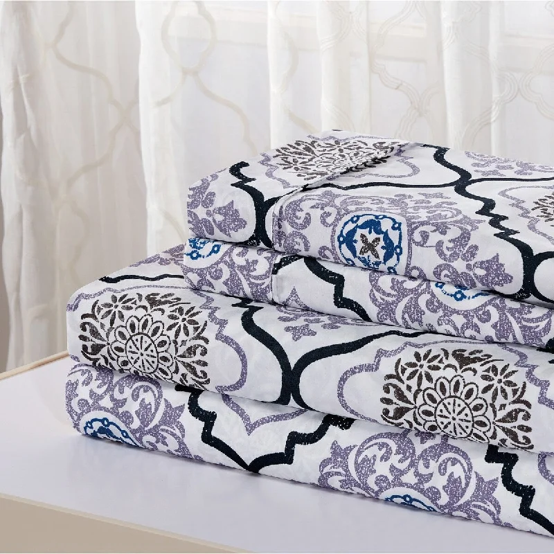 Soft percale throw-Bibb Home Egyptian Luxury 1800 Count Printed 4 Piece Sheet Set