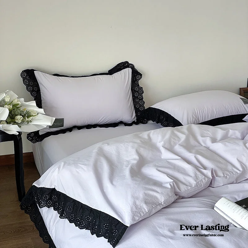 Smooth percale bedspread-Black Lace Ruffle Bedding Set / Purple