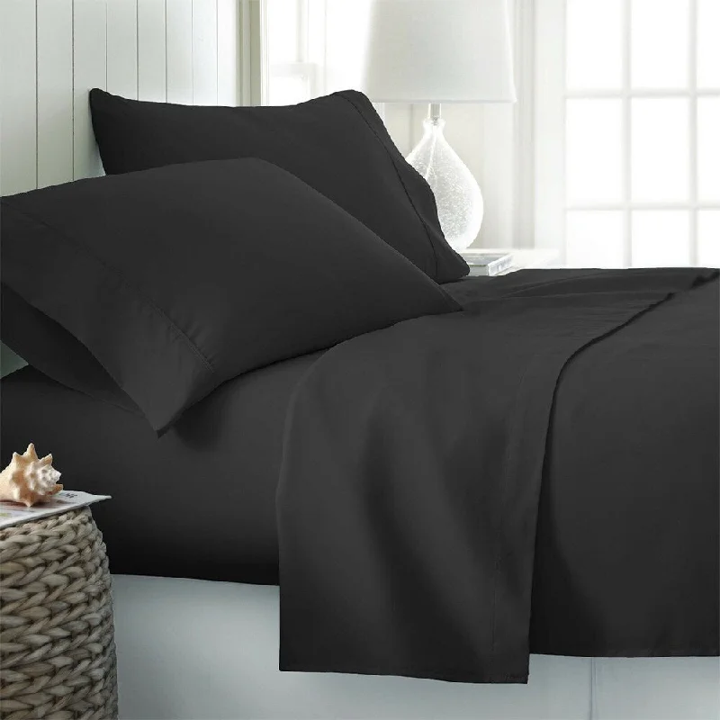 Modern dotted comforter-Black Ultra Soft Bed Sheet Set 6 Piece Solid Black Deep Pocket King