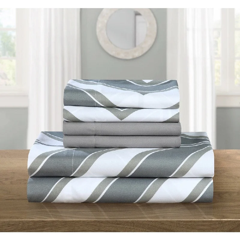 Heavyweight cotton comforter-Chic Home Asher Grey Chevron 6-Piece Sheet Set