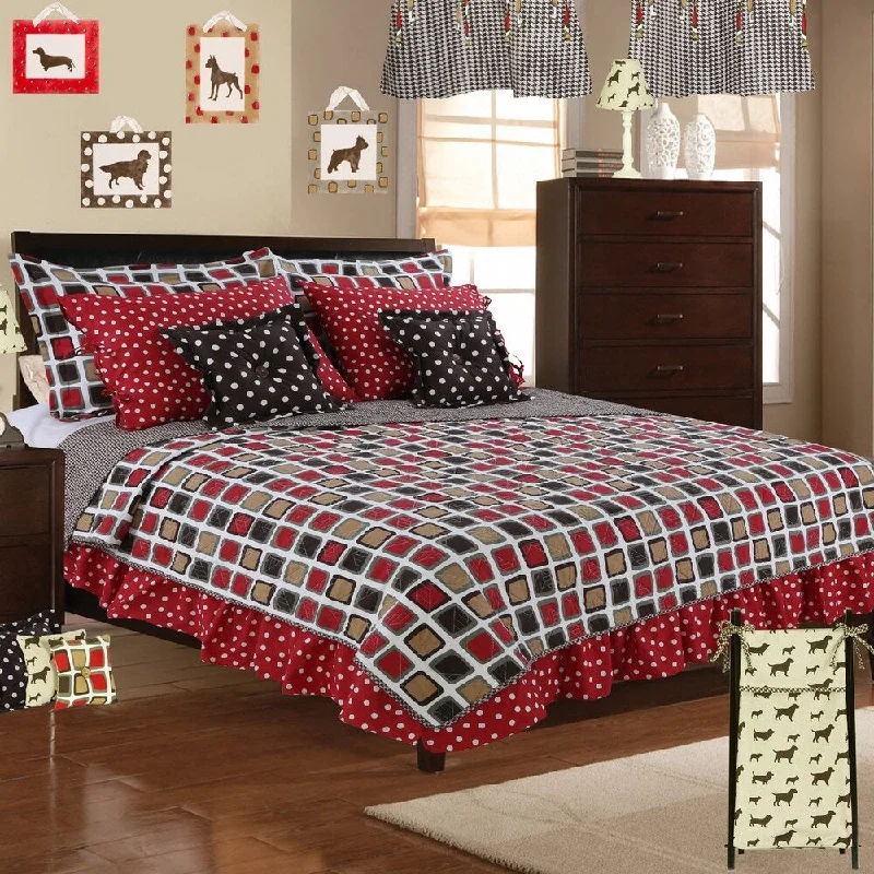 Breathable mattress topper-Cotton Tale Houndstooth Geometric 2 Piece Reversible Quilt Bedding Set