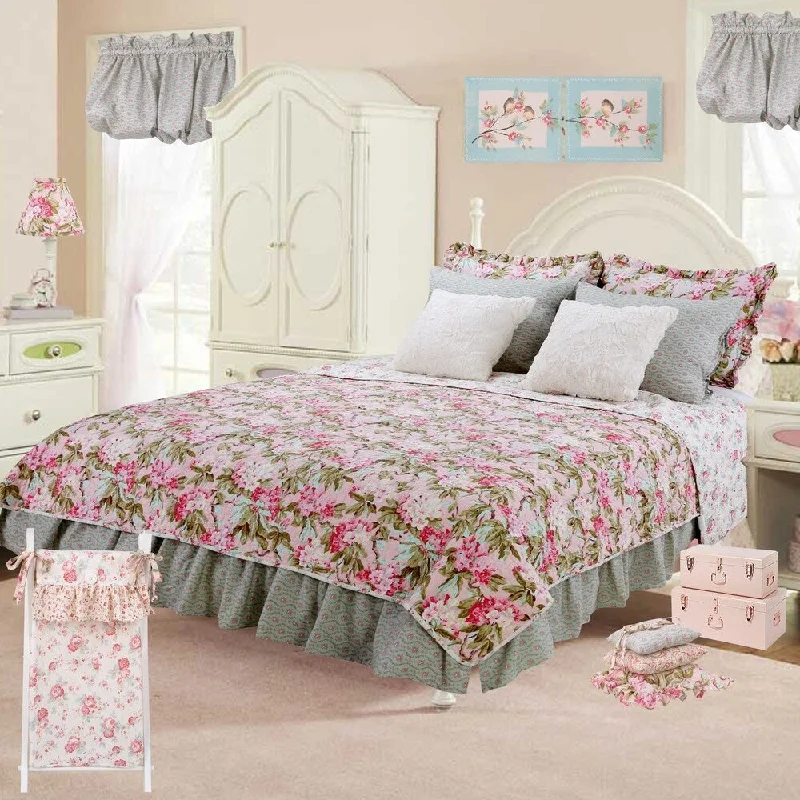 Modern checkered throw-Cotton Tale Tea Party Floral Reversible 2 PC Twin Quilt Bedding Set