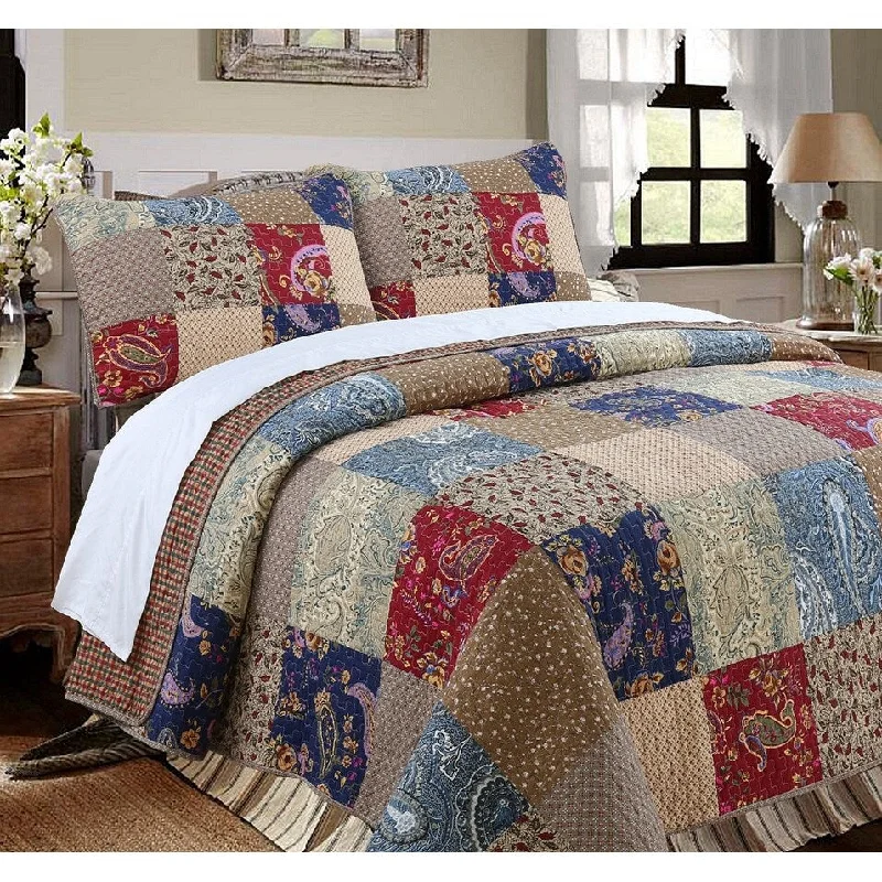 Smooth percale sheet set-Cozy Line Hyler Patchwork Cotton 3 Piece Reversible Quilt Bedding Set