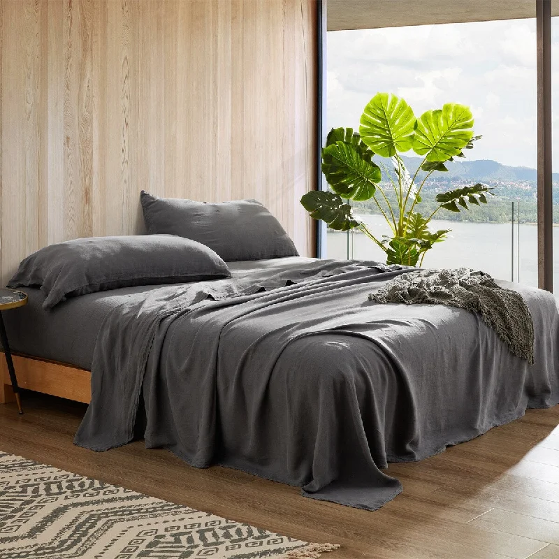 Silky jersey comforter-Dark Sky Reserve® - Portugal Made 100% Linen Sheet Set - Charcoal Gray