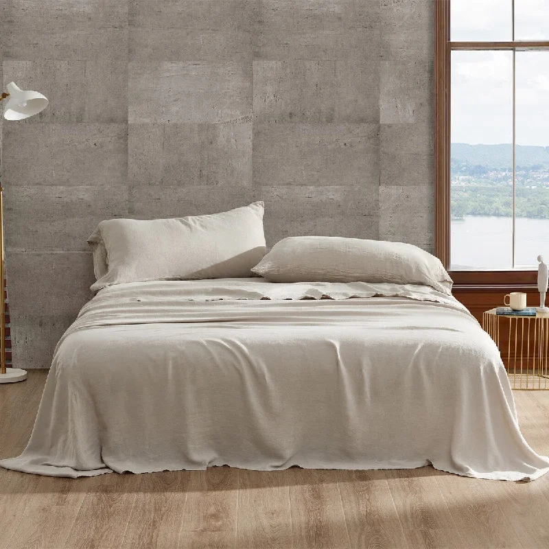 Cooling percale pillowcase-Dark Sky Reserve® - Portugal Made 100% Linen Sheet Set - Stone Taupe