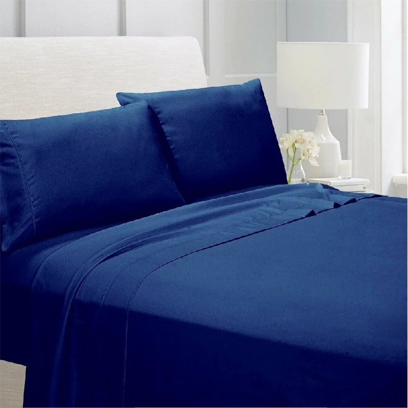 Silky sateen bed throw-Egyptian Comfort 1800 Count 4 Piece Bed Sheet Set Twin Navy