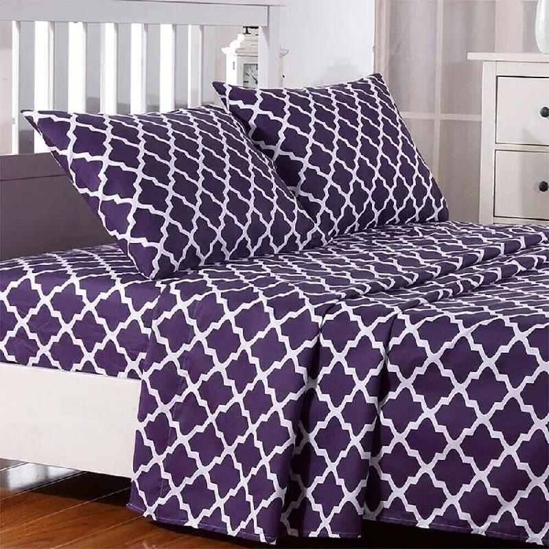 Textured linen comforter-Egyptian Comfort Bed Sheet Set 1800 Count 4 Piece Full Purple White