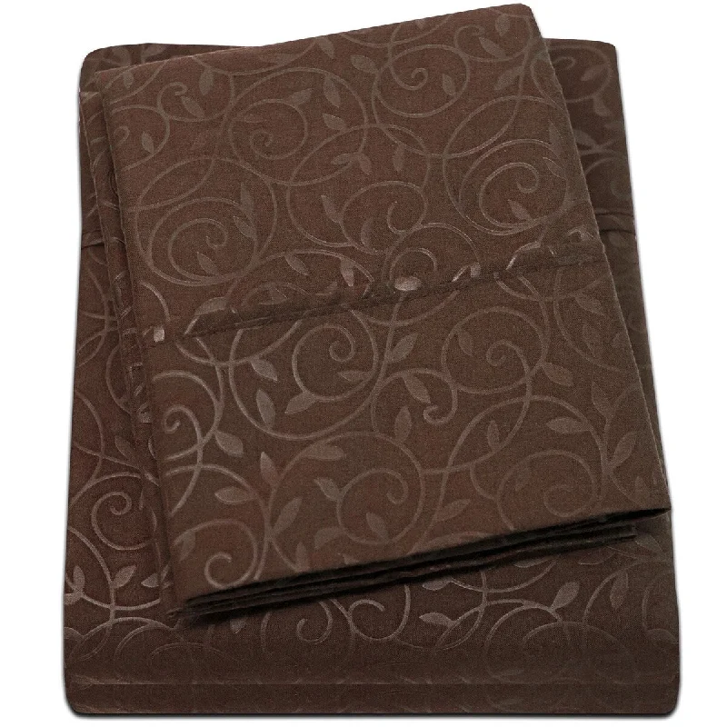 Crisp flannel pillowcase-Embossed Vine Sheet Set Twin Sheet Set Chocolate