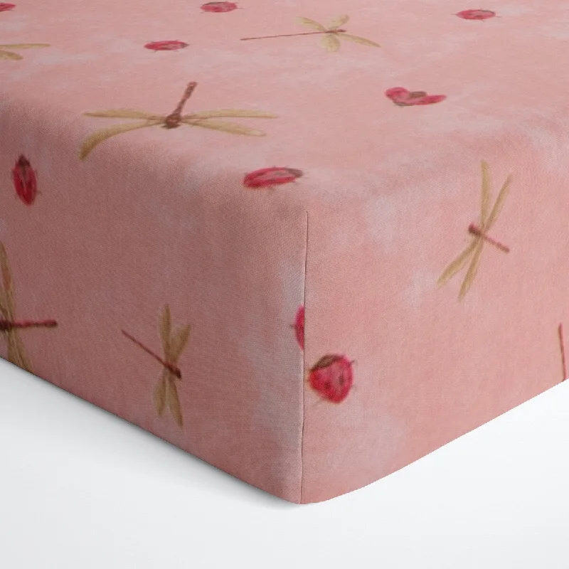 Cool bamboo comforter-Glenna Jean Pink Bug Fitted Crib Sheet