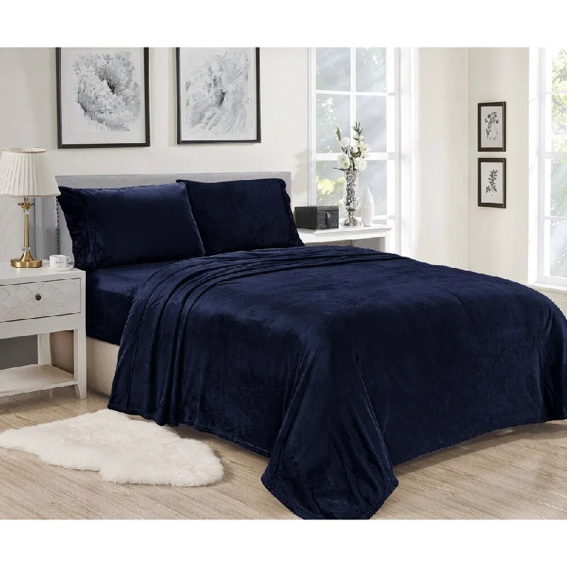 Cozy fleece comforter-Lavana Microplush Sheet Sets Twin Navy