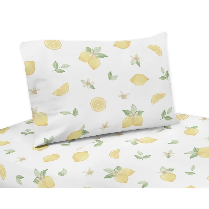 Waterproof bed blanket-Lemon Floral 3-piece Twin Sheet Set - Yellow Green White Watercolor Boho Bohemian Farmhouse Fruit Flower Blossom Botanical Leaf