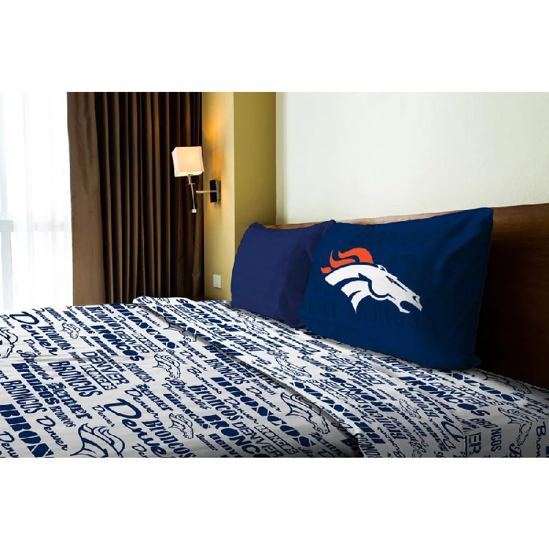 Cool jersey bed sheets-NFL 820 Broncos Anthem Twin Sheet Set - Blue