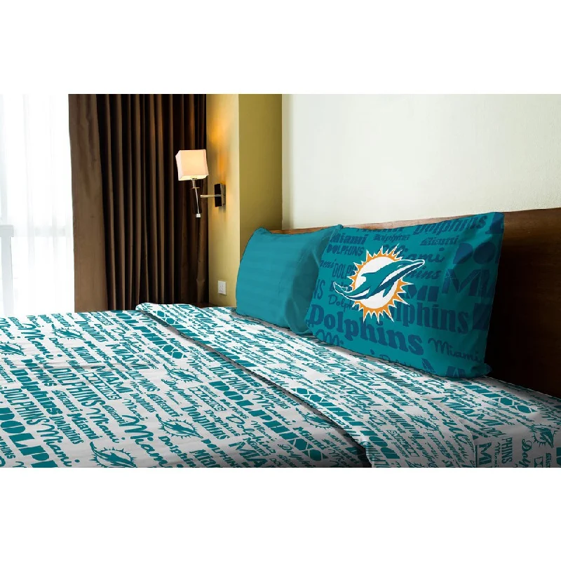 Plush microfiber bed blanket-NFL 820 Dolphins Anthem Twin Sheet Set