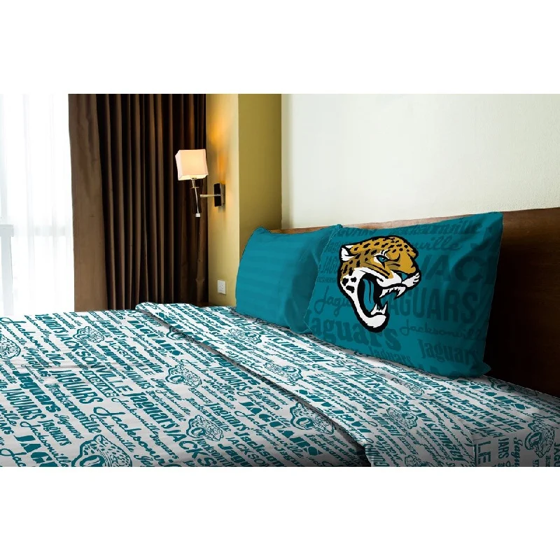 Silky percale bed sheets-NFL 820 Jaguars Twin Sheet Set Anthem - Blue