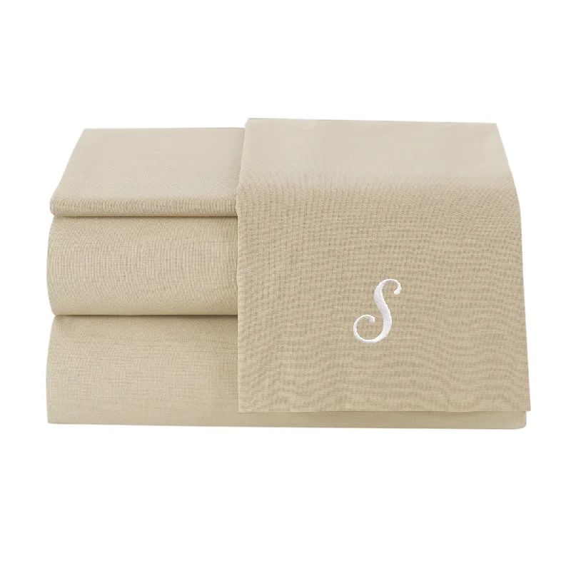 Breathable tencel pillowcase-Pamuk Luxury Monogrammed Sand Beige Solid 300 Thread Count 100-percent Turkish Cotton 4-piece Sheet Set