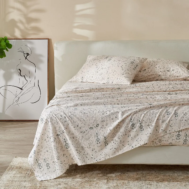 Silky flannel pillowcase-Patina Vie Maison 100% Turkish Cotton Flannel Vintage-Inspired Floral Sheet Set