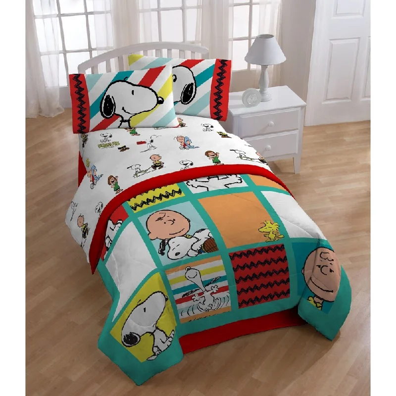 Reversible cotton bedspread-Peanuts Best Friends 4 Piece Full Sheet Set